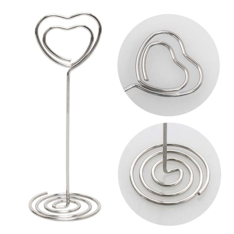 Aniann Table Number Card Holders Place Card Holder, 25 Pack Picture Holders for Tables, Heart Shape Photo Number Stands Menu Paper Card Clips for Wedding Party, Office, Restaurant (Silver) - Image 5